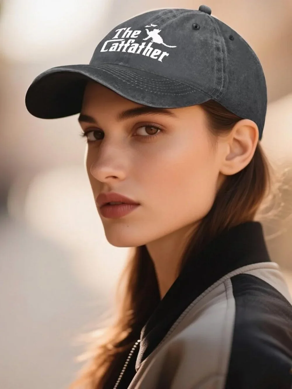 Women's Embroidery Adjustable Washed Distressed Trucker Hat Baseball Cap Cat Da - Picture 6 of 6